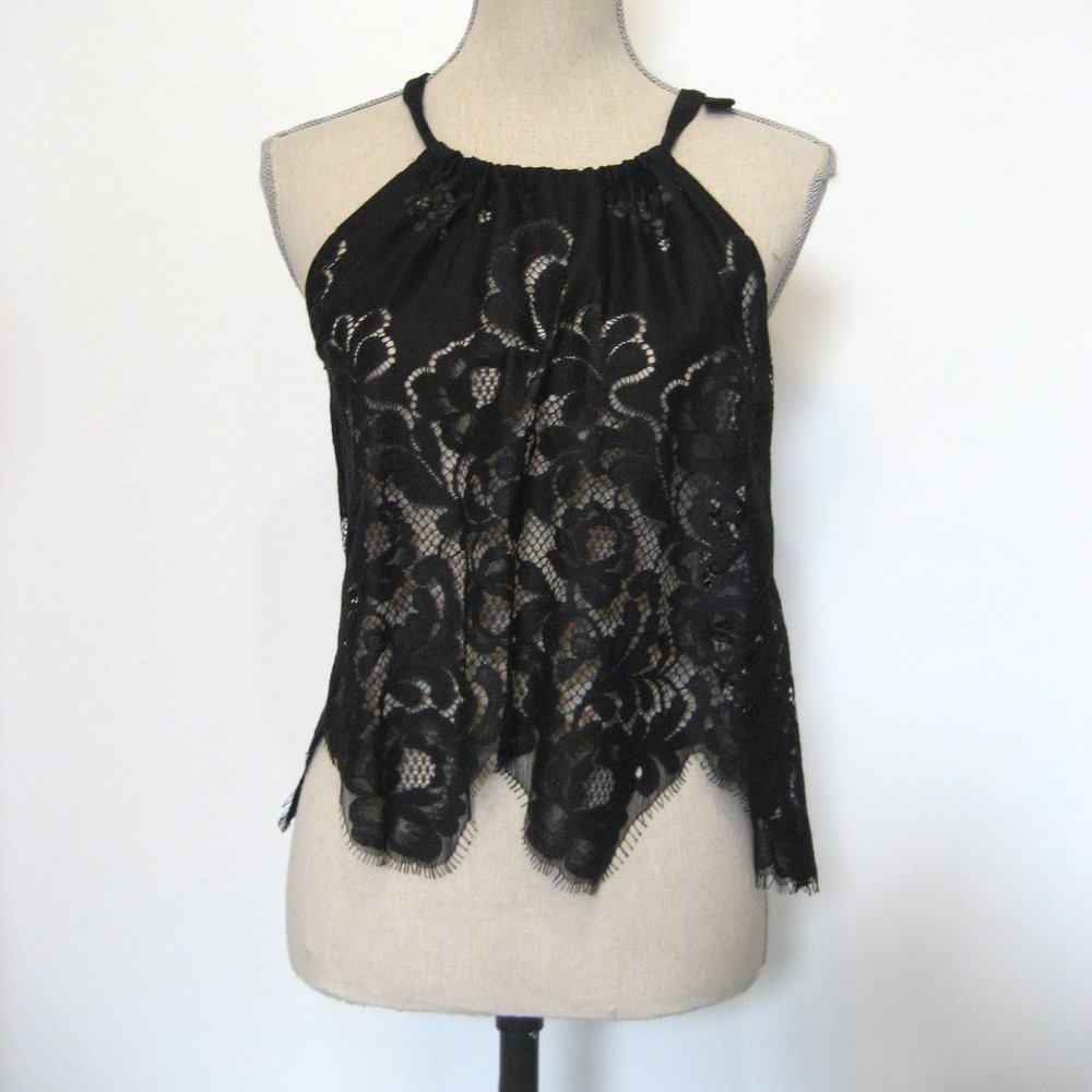 Valerie Khalfon NWT Black Ejo Cotton Lace 3/4 Tank Halter Top Size 38